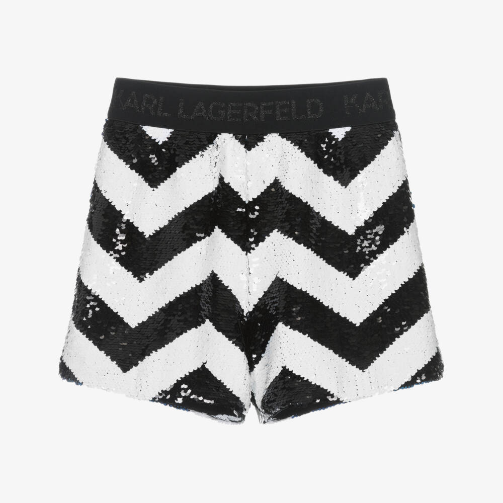 KARL LAGERFELD KIDS-Girls White & Black Sequined Zigzag Shorts | Childrensalon Outlet