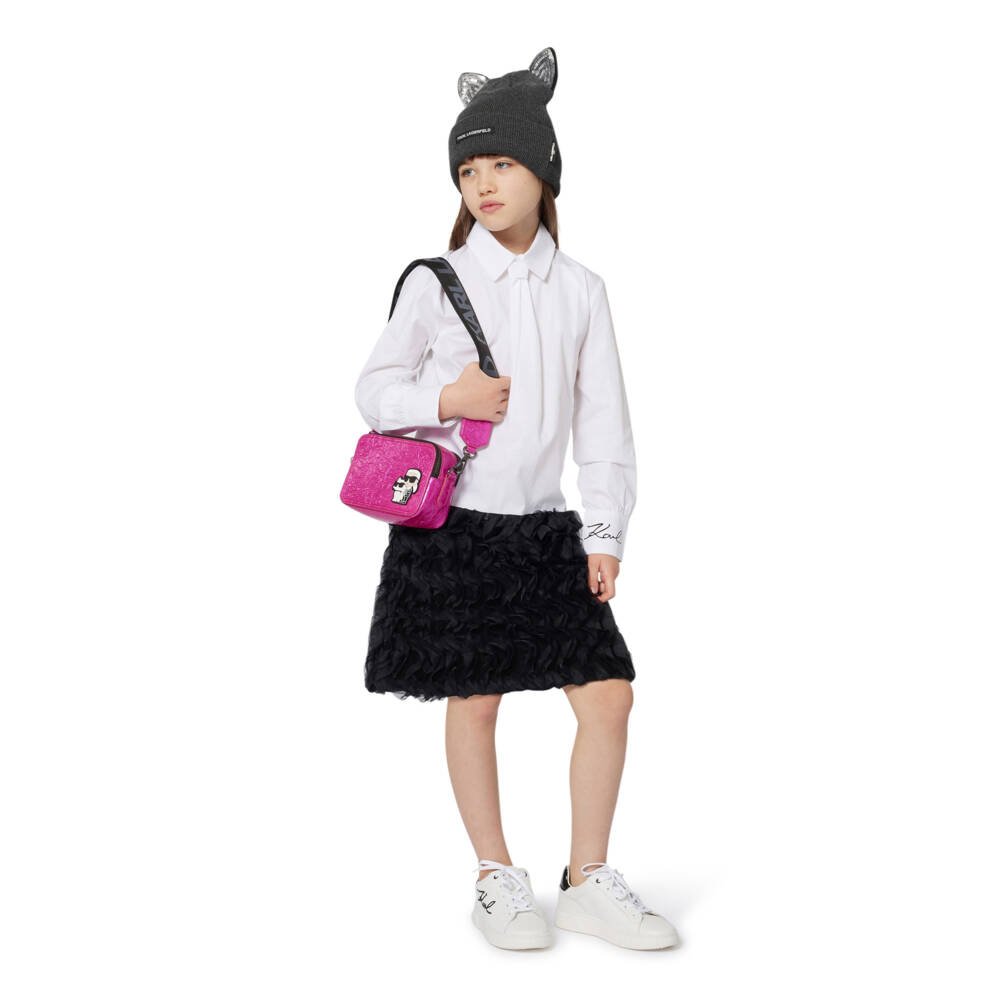 KARL LAGERFELD KIDS-فستان تول أبيض وأسود أنيق للبنات | Childrensalon Outlet