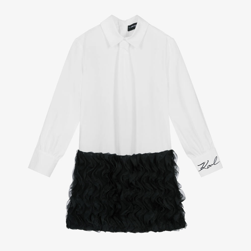 KARL LAGERFELD KIDS-فستان تول أبيض وأسود أنيق للبنات | Childrensalon Outlet