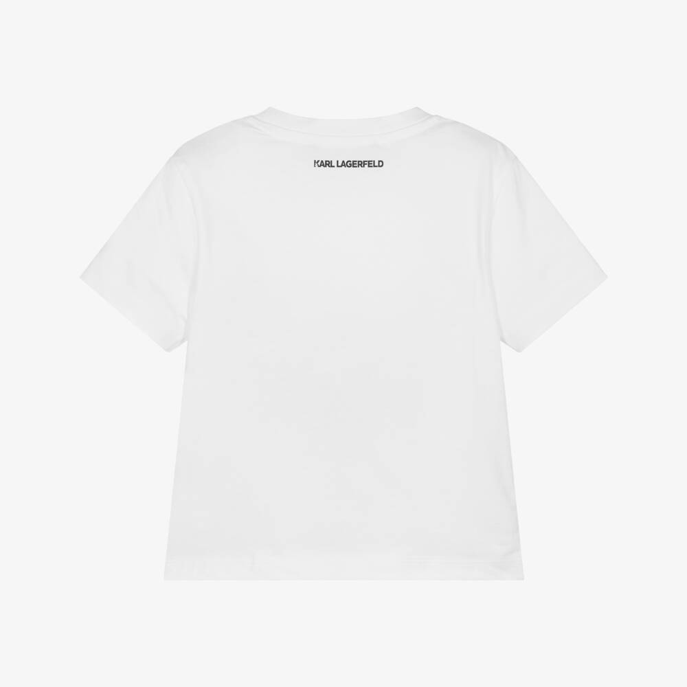 KARL LAGERFELD KIDS-Girls White Cat & Karl Tee | Childrensalon Outlet