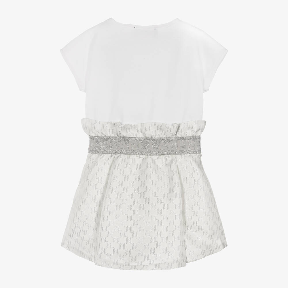 KARL LAGERFELD KIDS-Girls White Cotton & KL Jacquard Dress | Childrensalon Outlet