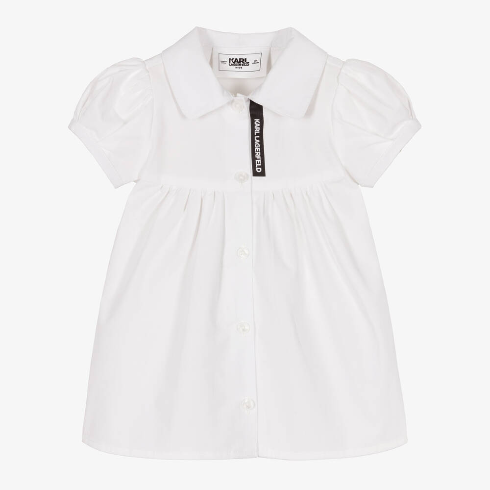 KARL LAGERFELD KIDS - Girls White Cotton Logo Shirt Dress | Childrensalon