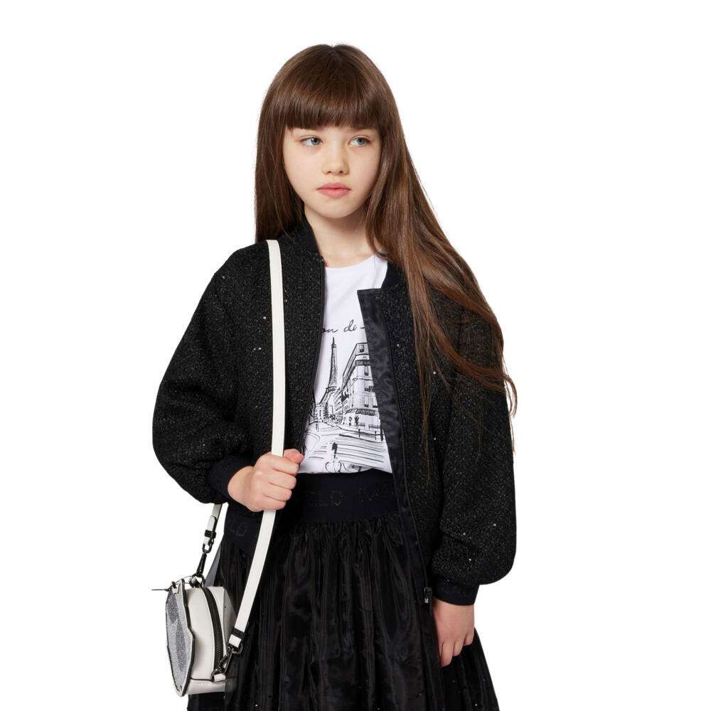 KARL LAGERFELD KIDS-تي شيرت أبيض للبنات بتصميم باريسيان أنيق | Childrensalon Outlet