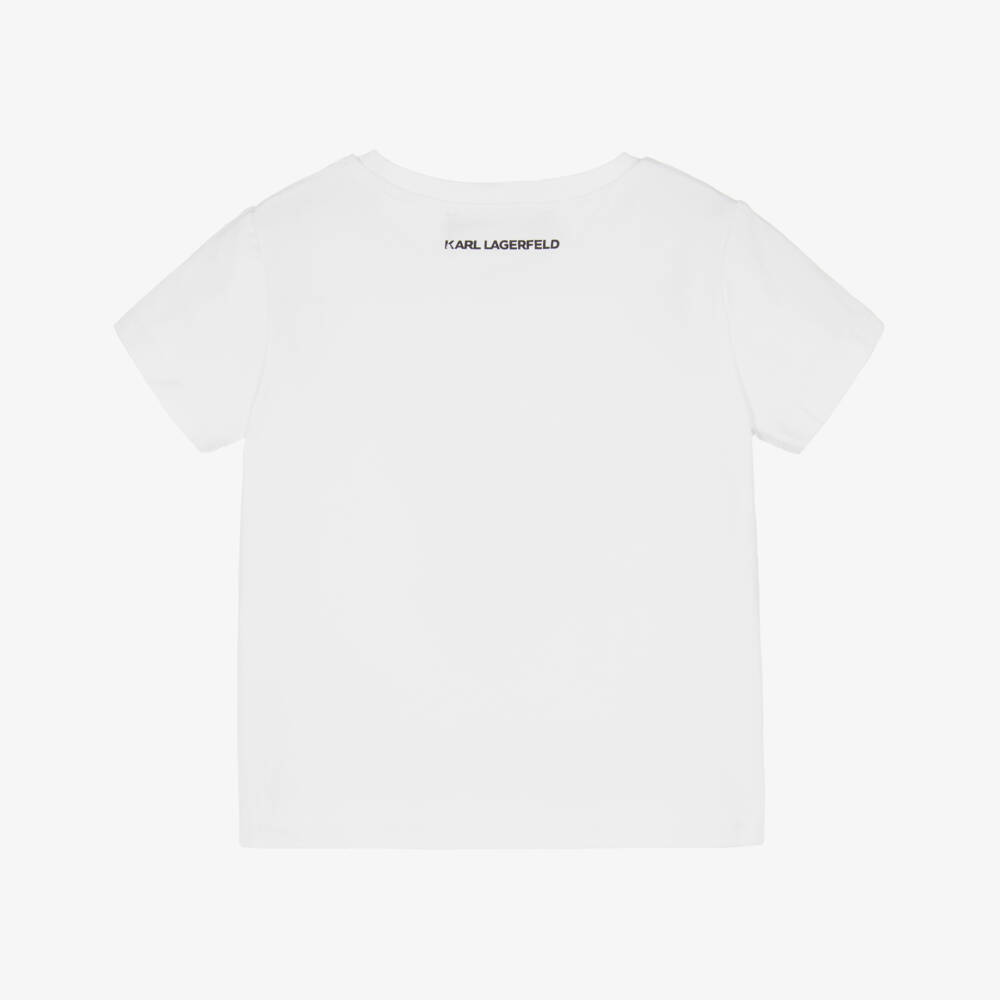 KARL LAGERFELD KIDS-تي شيرت أبيض للبنات بتصميم باريسيان أنيق | Childrensalon Outlet