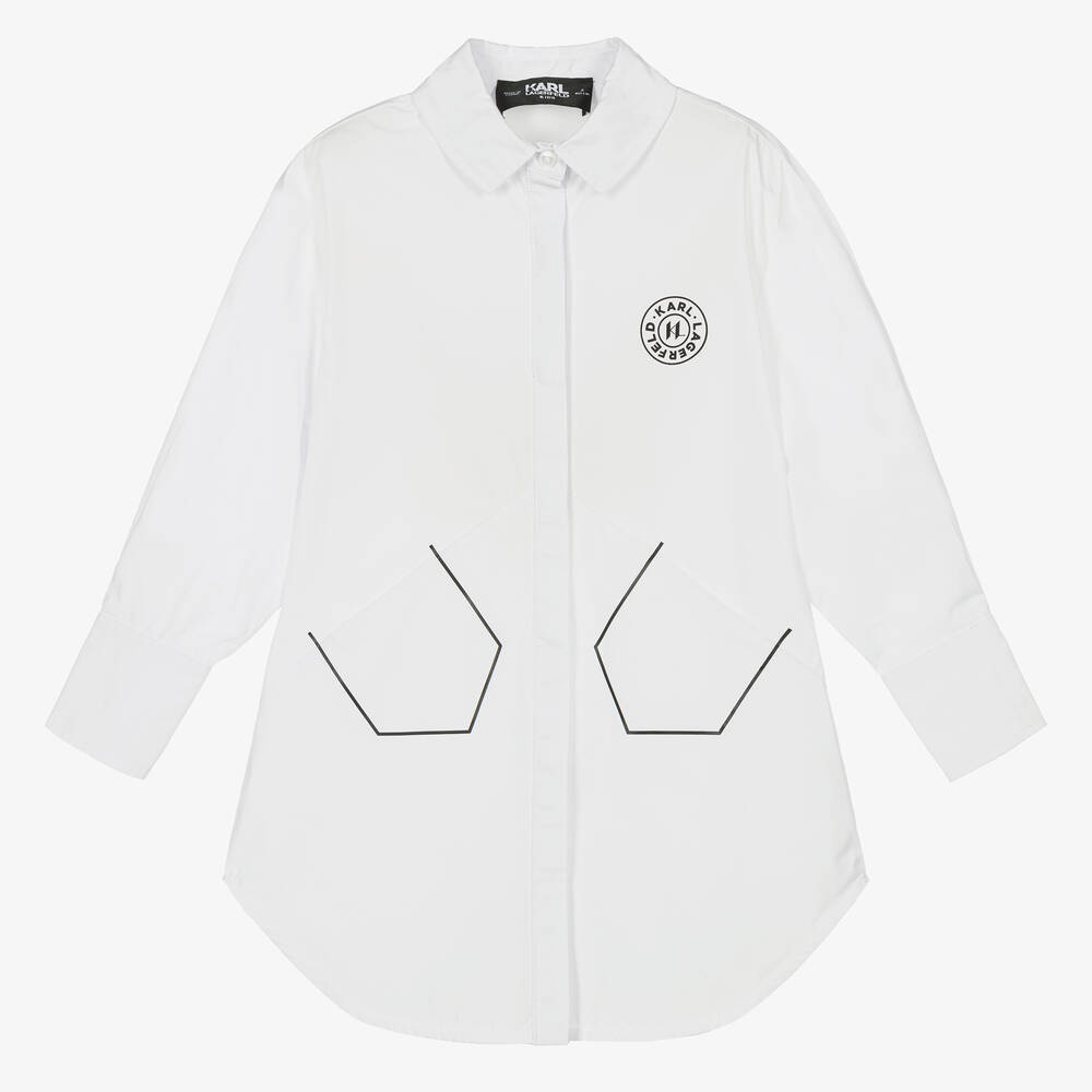 KARL LAGERFELD KIDS - Girls White Cotton Shirt Dress | Childrensalon