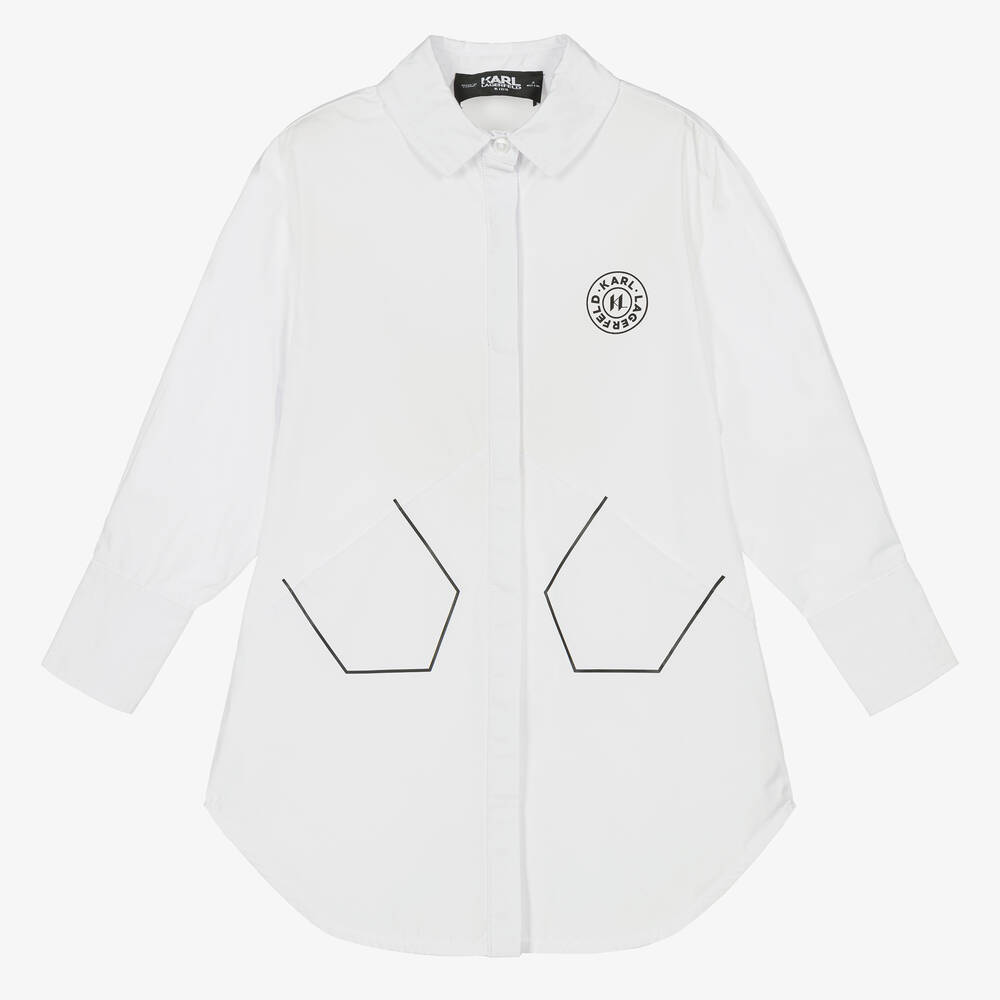 KARL LAGERFELD KIDS - Белое хлопковое платье-рубашка | Childrensalon