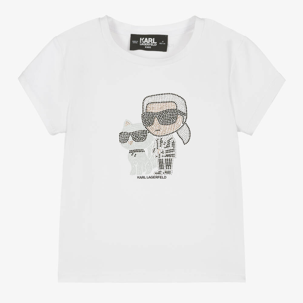 KARL LAGERFELD KIDS - Girls White Ikonik Karl T-Shirt | Childrensalon
