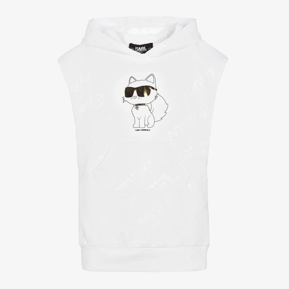 KARL LAGERFELD KIDS - Girls White Logo Hoodie Dress | Childrensalon