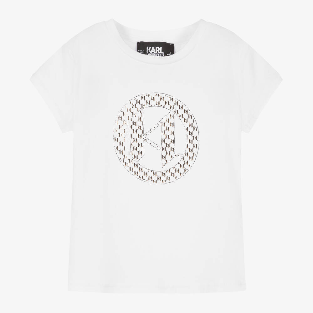 KARL LAGERFELD KIDS - Girls White Logo T-Shirt | Childrensalon