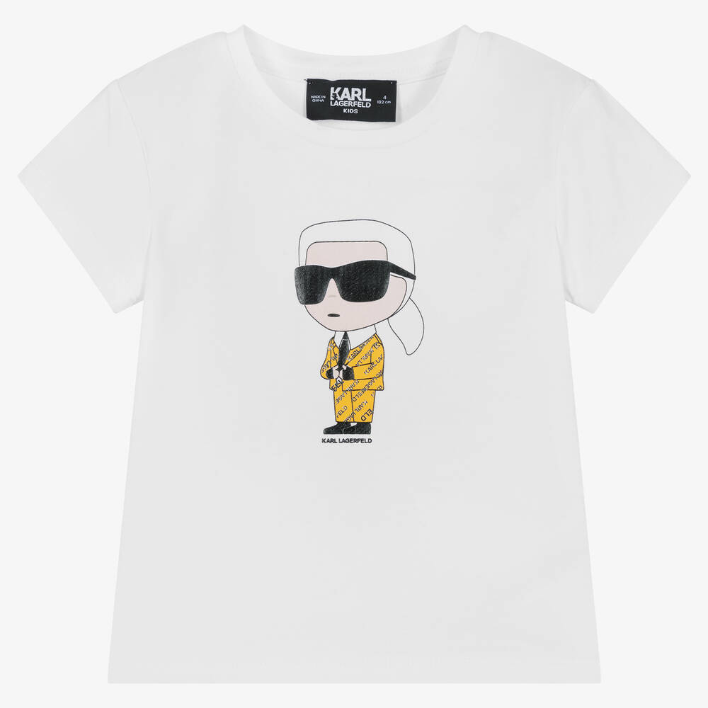 KARL LAGERFELD KIDS - Girls White New Ikonik Karl T-Shirt | Childrensalon