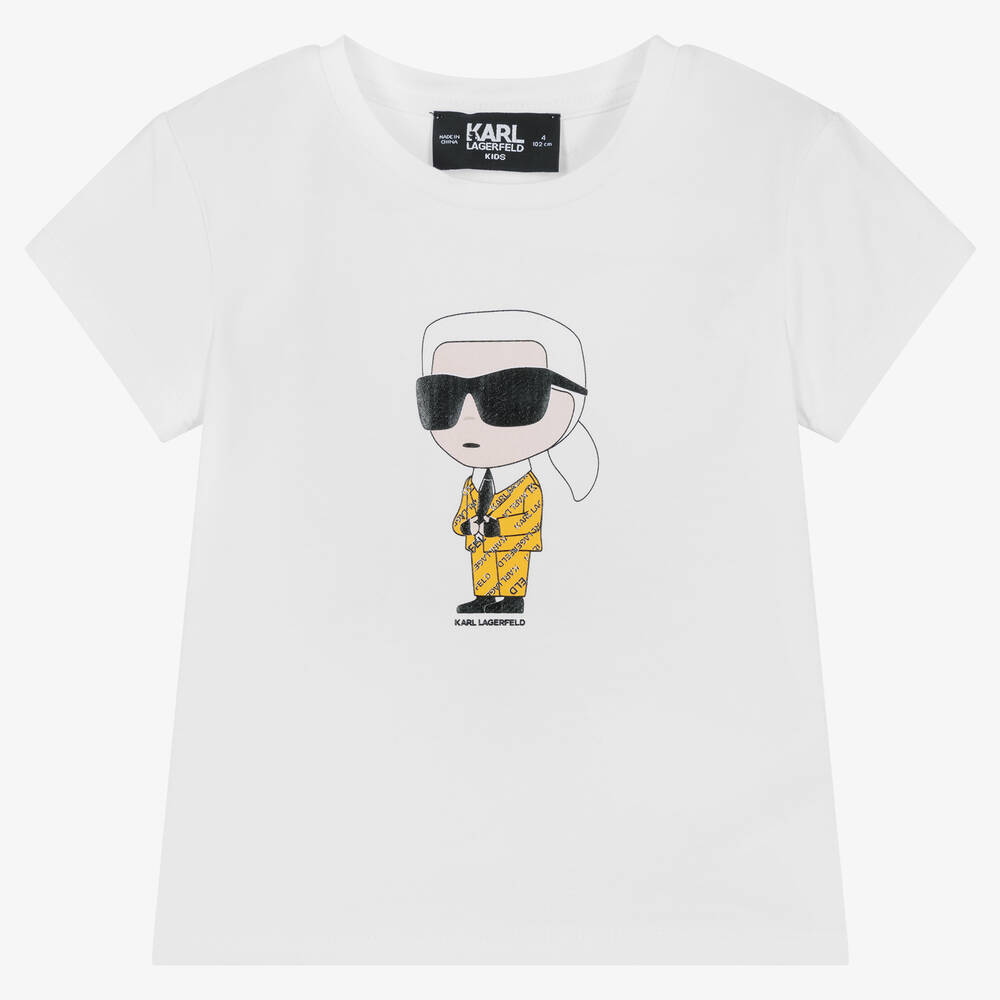 KARL LAGERFELD KIDS - تيشيرت قطن عضوي جيرسي لون أبيض للبنات | Childrensalon