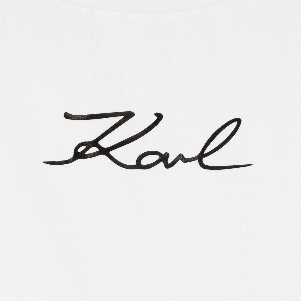 KARL LAGERFELD KIDS-Girls White Organic Cotton Boxy T-Shirt | Childrensalon Outlet