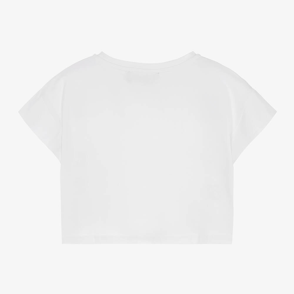 KARL LAGERFELD KIDS-Girls White Organic Cotton Boxy T-Shirt | Childrensalon Outlet