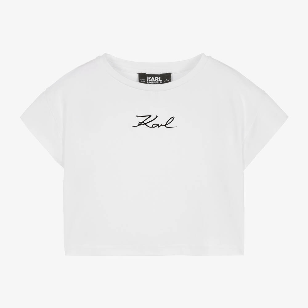 KARL LAGERFELD KIDS-Girls White Organic Cotton Boxy T-Shirt | Childrensalon Outlet