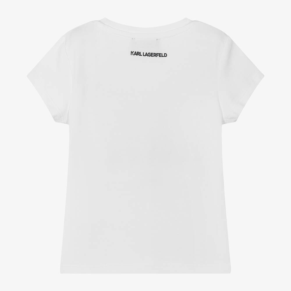KARL LAGERFELD KIDS-تيشيرت قطن عضوي جيرسي لون أبيض للبنات | Childrensalon Outlet