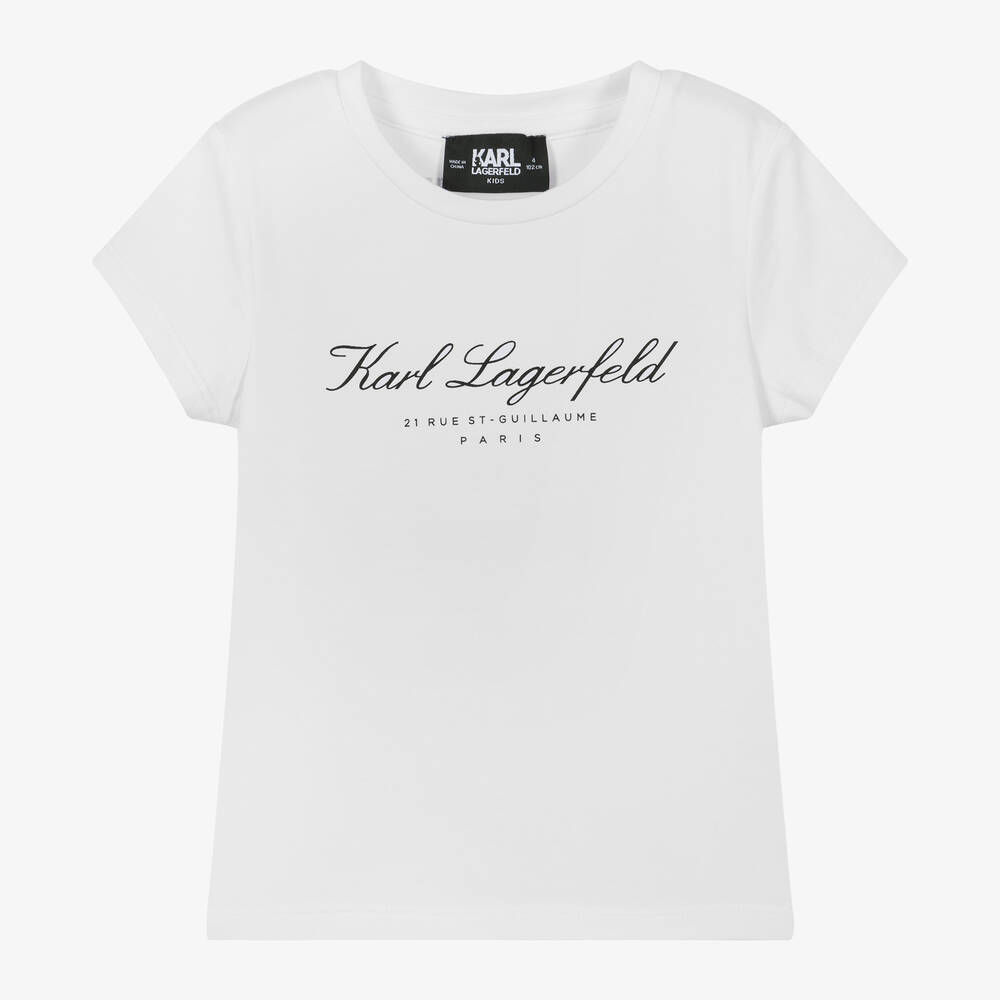 KARL LAGERFELD KIDS-Girls White Organic Cotton T-Shirt | Childrensalon Outlet