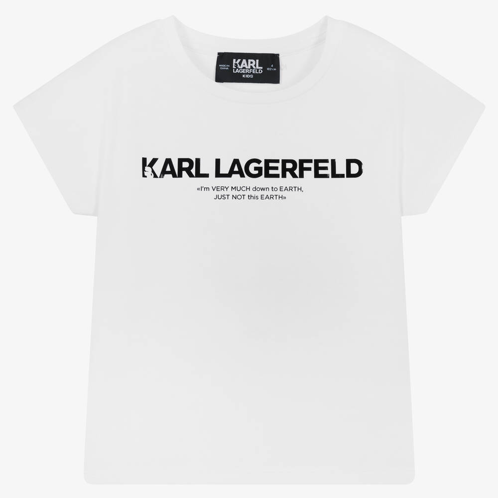 KARL LAGERFELD KIDS - تيشيرت قطن عضوي لون أبيض للبنات | Childrensalon