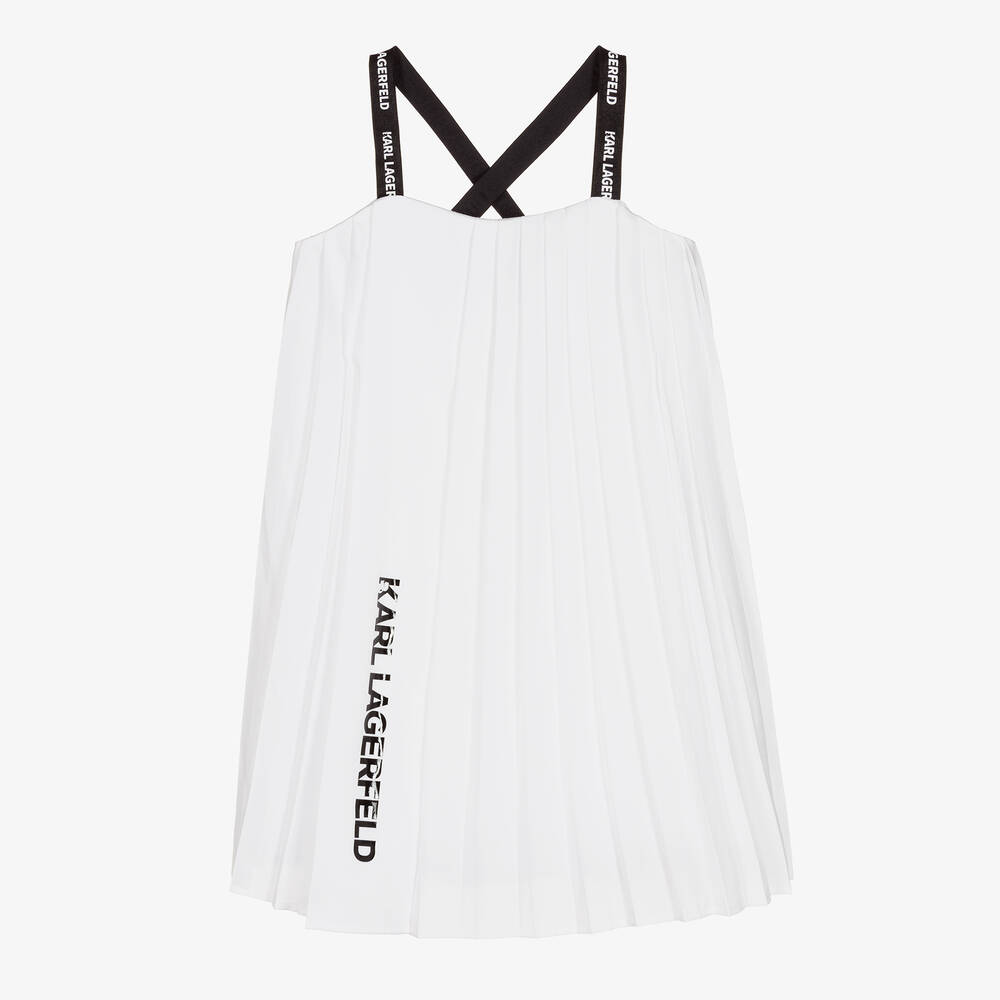 KARL LAGERFELD KIDS - Girls White Pleated Logo Dress | Childrensalon