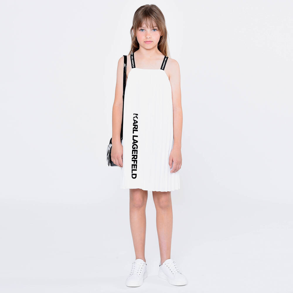 KARL LAGERFELD KIDS-Белое плиссированное платье | Childrensalon Outlet