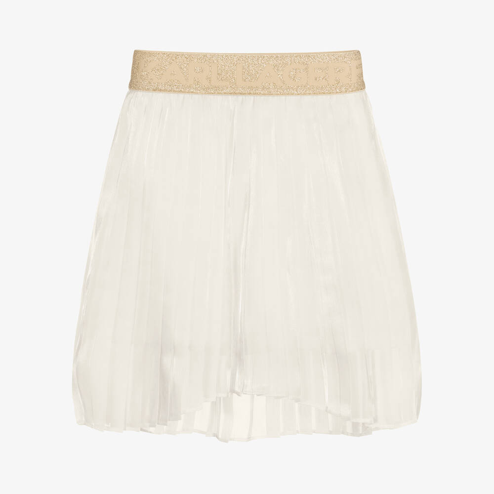 KARL LAGERFELD KIDS - Girls White Pleated Logo Skirt | Childrensalon