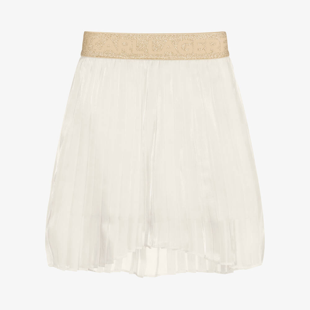 KARL LAGERFELD KIDS-Girls White Pleated Logo Skirt | Childrensalon Outlet