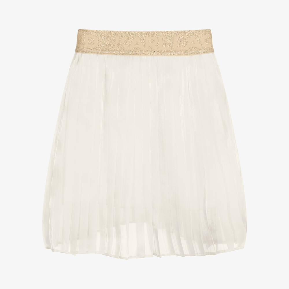 KARL LAGERFELD KIDS-Girls White Pleated Logo Skirt | Childrensalon Outlet