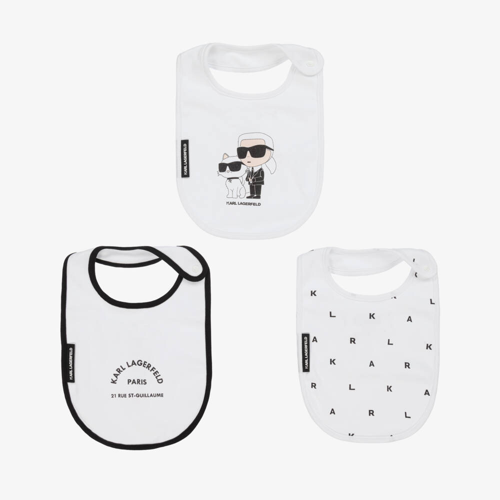 KARL LAGERFELD KIDS-Трио мягких хлопковых нагрудников белого цвета для девочек | Childrensalon Outlet