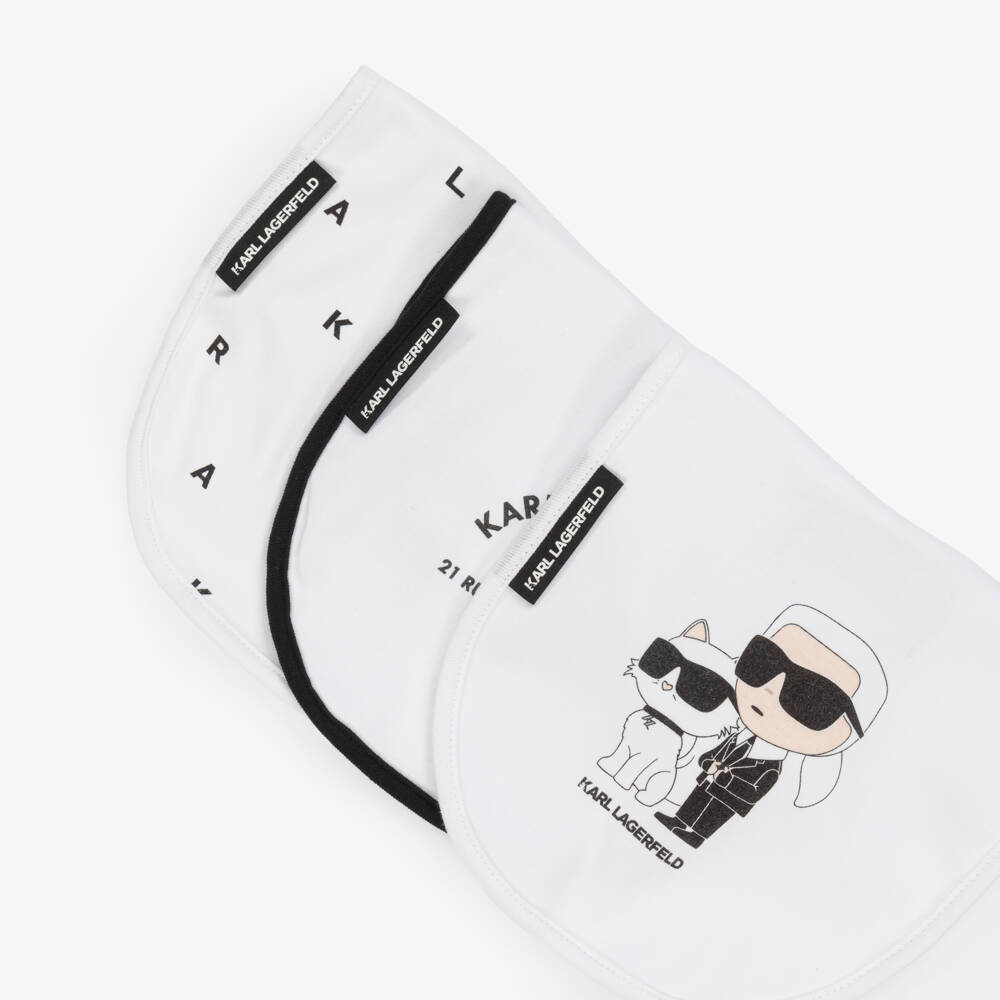 KARL LAGERFELD KIDS-Girls White Soft Cotton Bib Trio | Childrensalon Outlet
