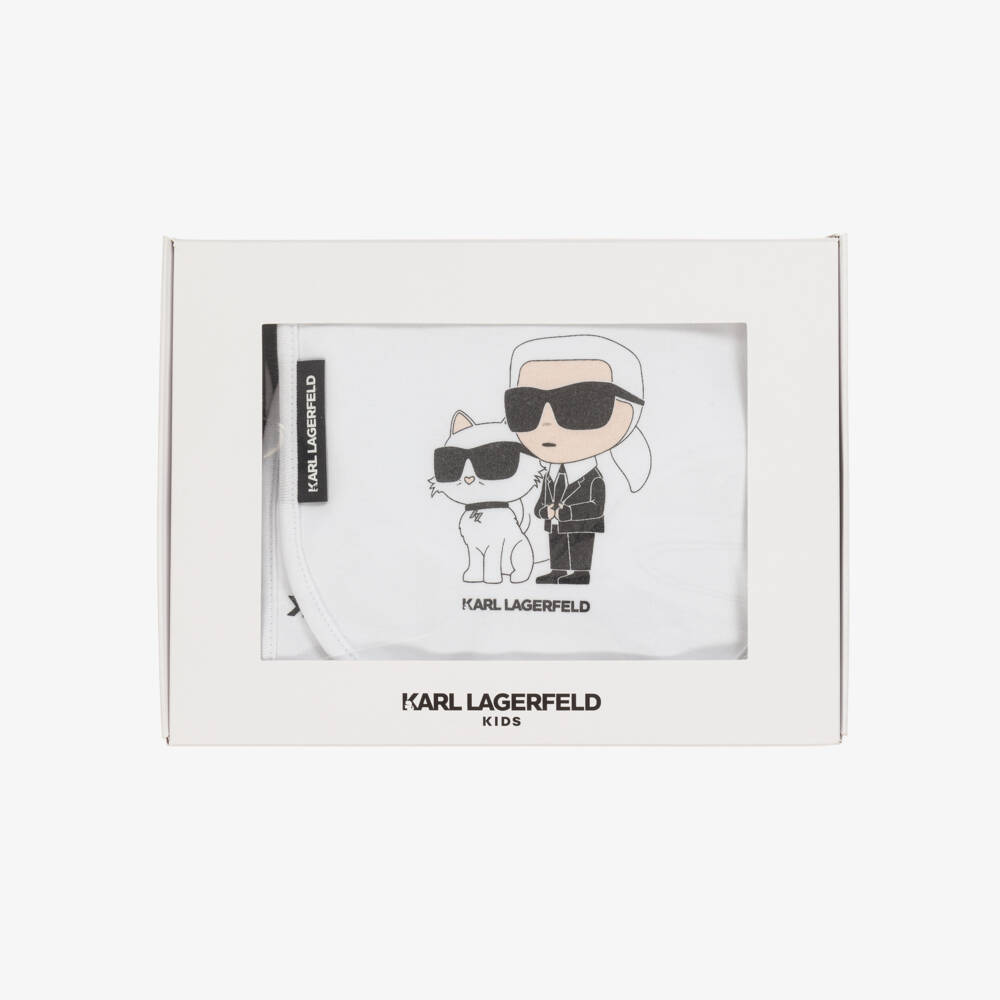 KARL LAGERFELD KIDS-Girls White Soft Cotton Bib Trio | Childrensalon Outlet