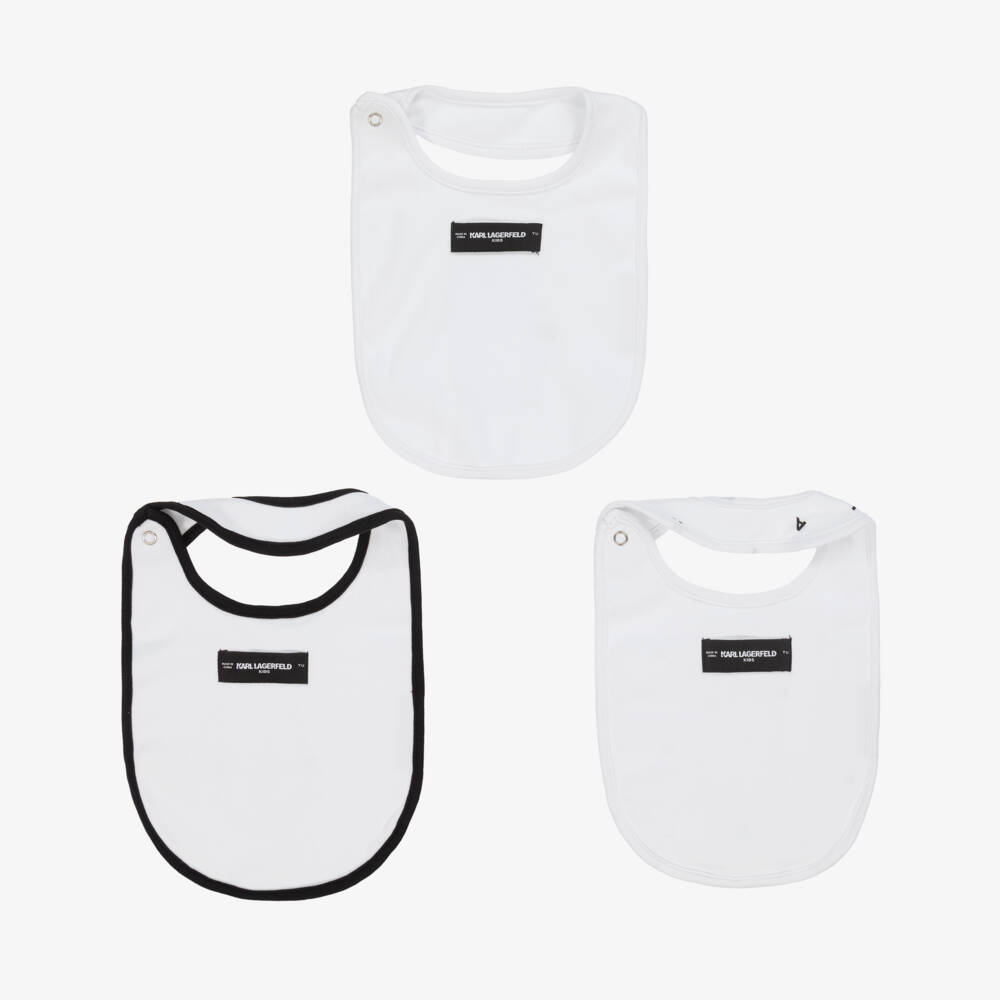 KARL LAGERFELD KIDS-Girls White Soft Cotton Bib Trio | Childrensalon Outlet