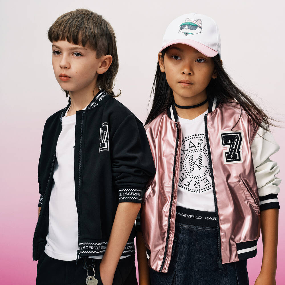 KARL LAGERFELD KIDS-تيشيرت مزيج قطن عضوي ومودال لون أبيض للبنات | Childrensalon Outlet