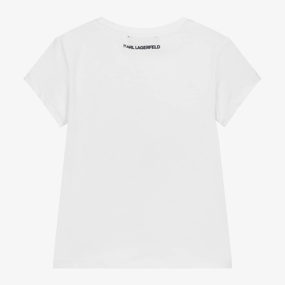 KARL LAGERFELD KIDS-تيشيرت مزيج قطن عضوي ومودال لون أبيض للبنات | Childrensalon Outlet