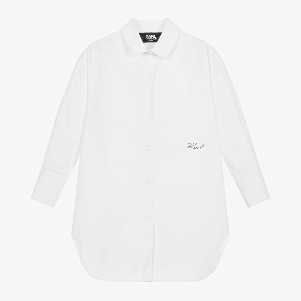 KARL LAGERFELD KIDS-Girls White Studded Shirt Dress | Childrensalon Outlet