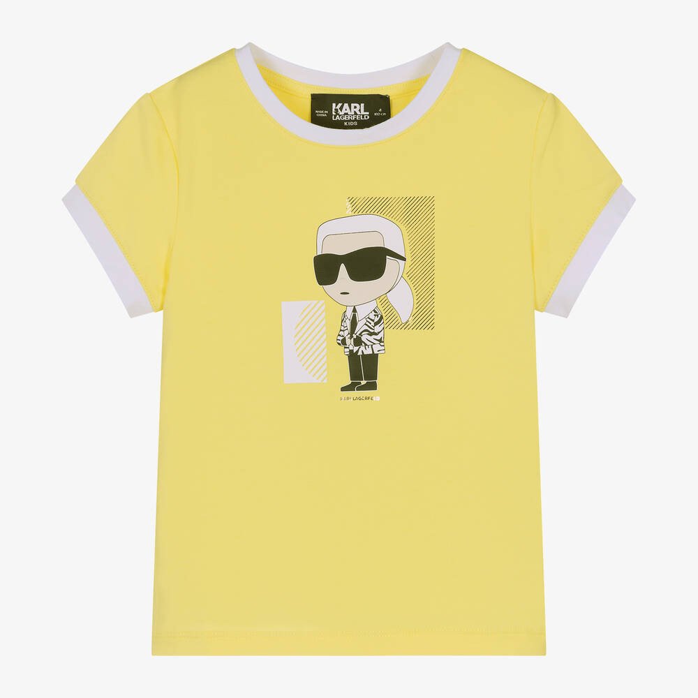 KARL LAGERFELD KIDS-تيشيرت بطبعة كارل ايكونيك قطن عضوي لون أصفر | Childrensalon Outlet