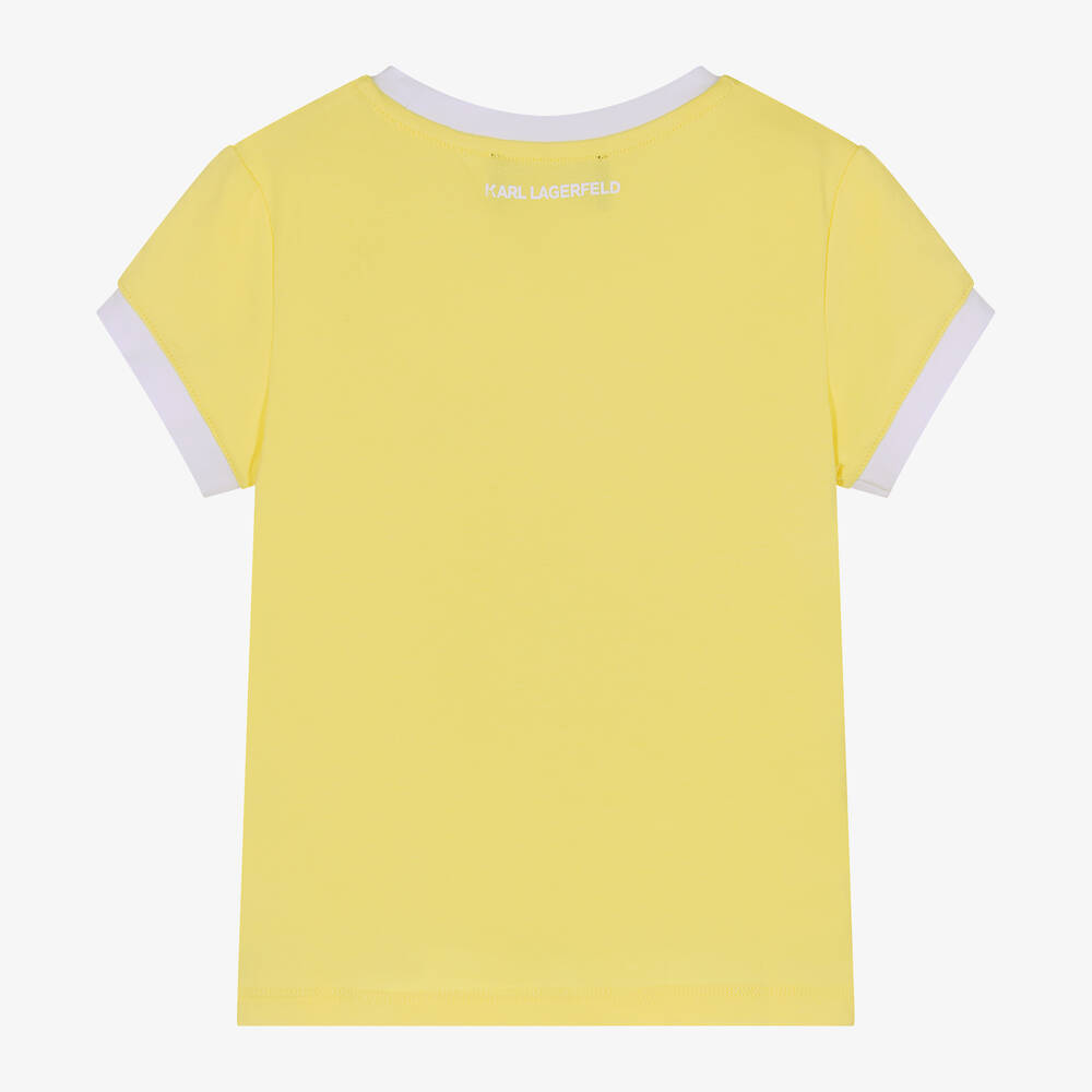 KARL LAGERFELD KIDS-Girls Yellow Cotton Karl Ikonik T-Shirt | Childrensalon Outlet