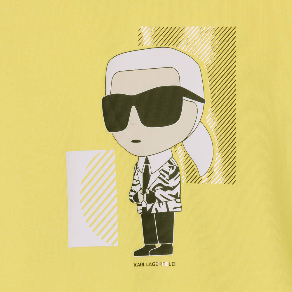 KARL LAGERFELD KIDS-Girls Yellow Cotton Karl Ikonik T-Shirt | Childrensalon Outlet
