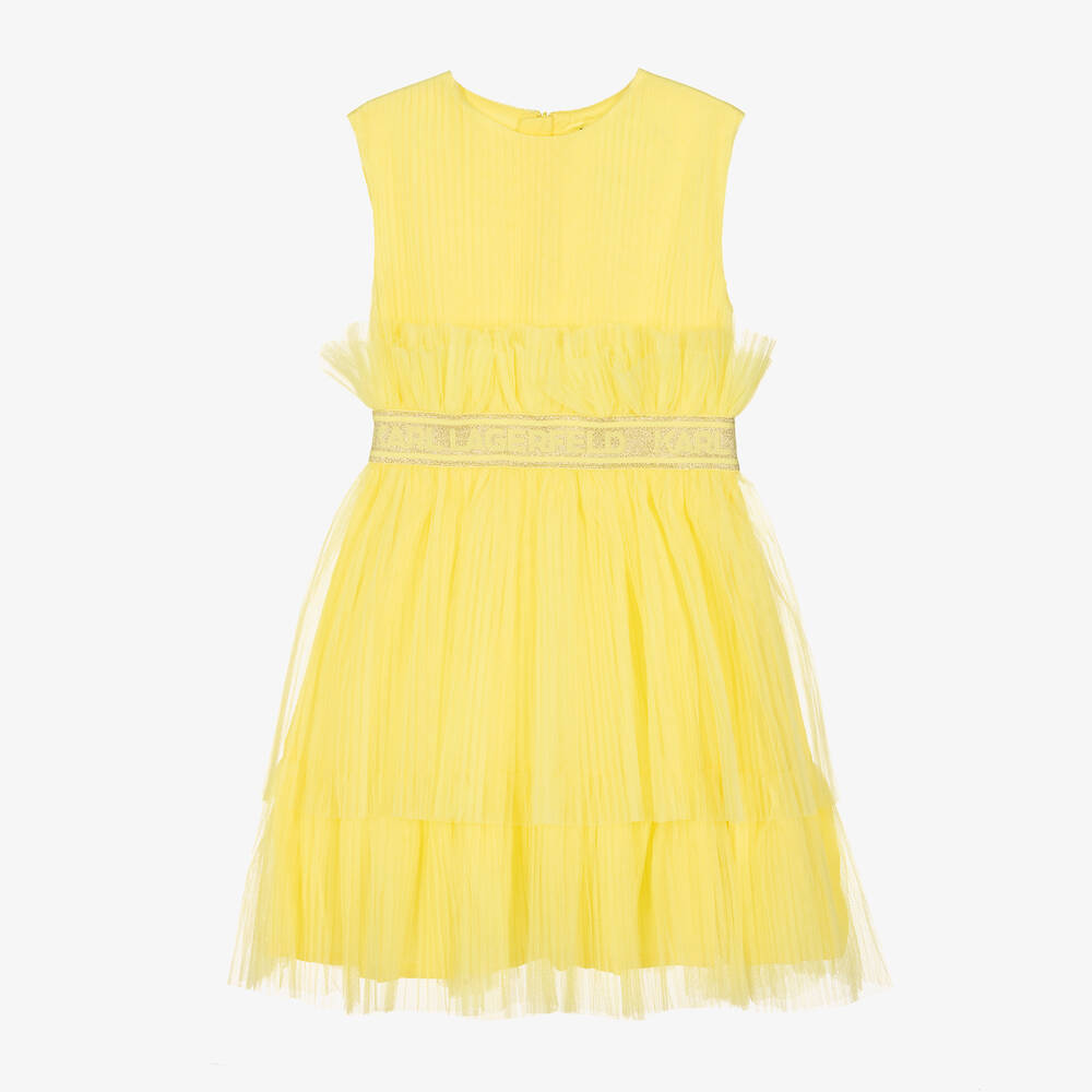 KARL LAGERFELD KIDS Girls Yellow Pleated Tulle Dress Childrensalon Outlet
