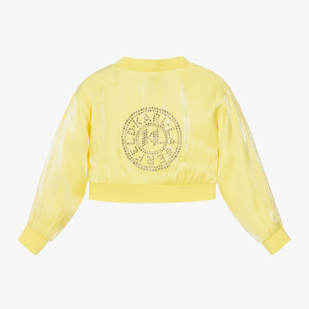 KARL LAGERFELD KIDS-Girls Yellow Rhinestone Bomber Jacket | Childrensalon Outlet