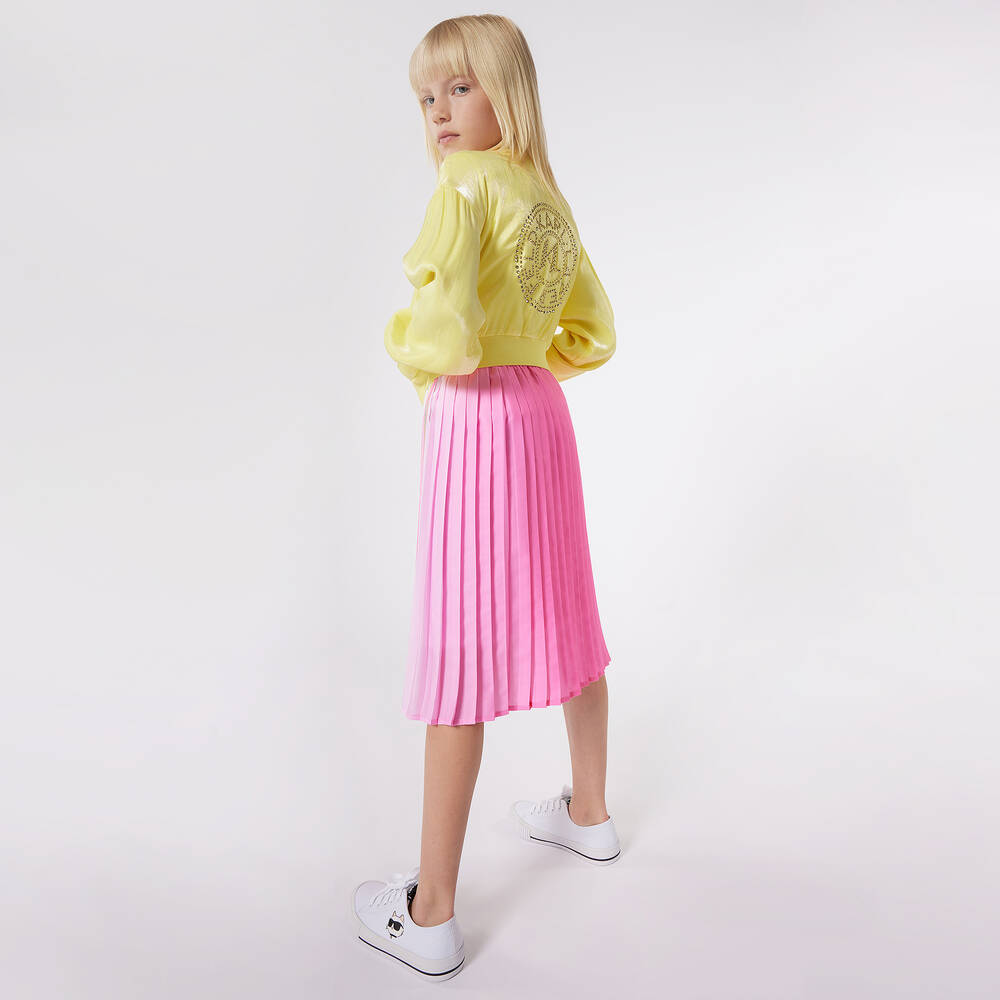 KARL LAGERFELD KIDS-Girls Yellow Rhinestone Bomber Jacket | Childrensalon Outlet