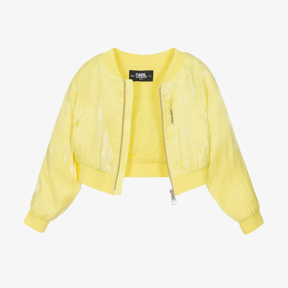 KARL LAGERFELD KIDS-Girls Yellow Rhinestone Bomber Jacket | Childrensalon Outlet