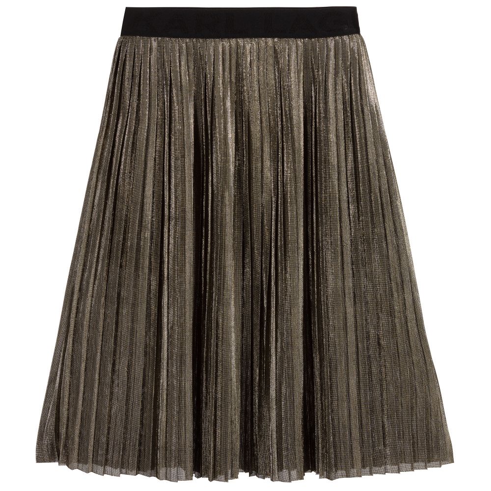 KARL LAGERFELD KIDS - Gold Pleated Midi Skirt | Childrensalon