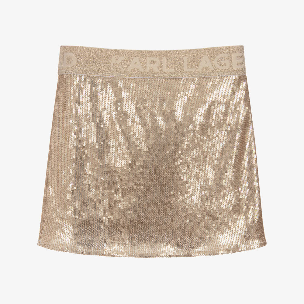 KARL LAGERFELD KIDS-Gold Sequin Mini Skirt | Childrensalon Outlet