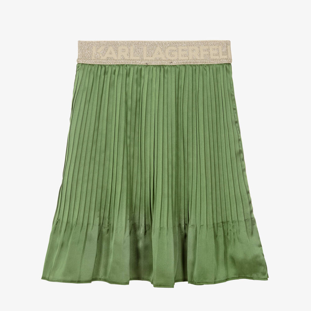 KARL LAGERFELD KIDS-Green Logo Pleated Midi Length Skirt | Childrensalon Outlet