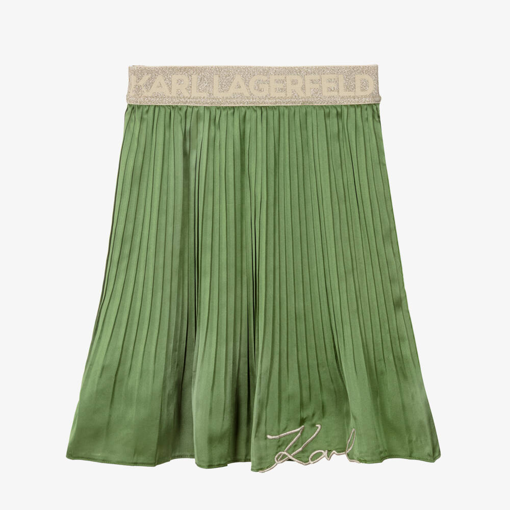 KARL LAGERFELD KIDS-Green Logo Pleated Midi Length Skirt | Childrensalon Outlet