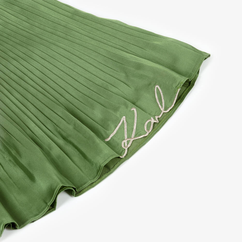KARL LAGERFELD KIDS-Green Logo Pleated Midi Length Skirt | Childrensalon Outlet