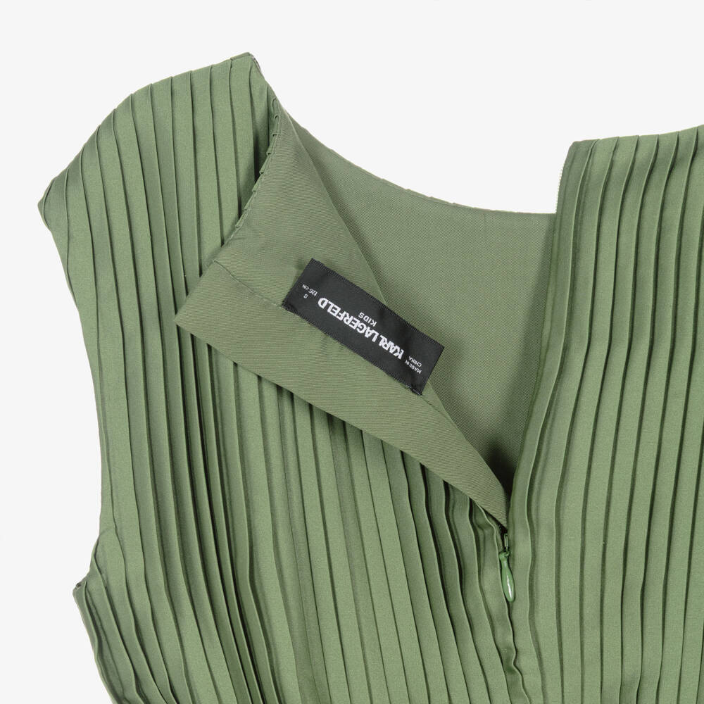 KARL LAGERFELD KIDS-Green Pleated Ss Dress | Childrensalon Outlet