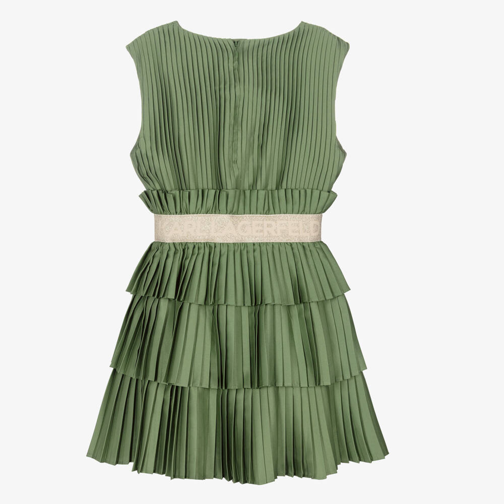 KARL LAGERFELD KIDS-Green Pleated Ss Dress | Childrensalon Outlet