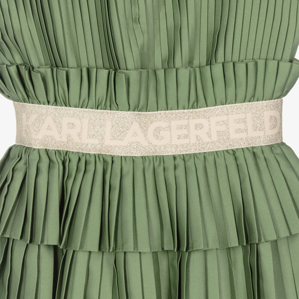 KARL LAGERFELD KIDS-Green Pleated Ss Dress | Childrensalon Outlet