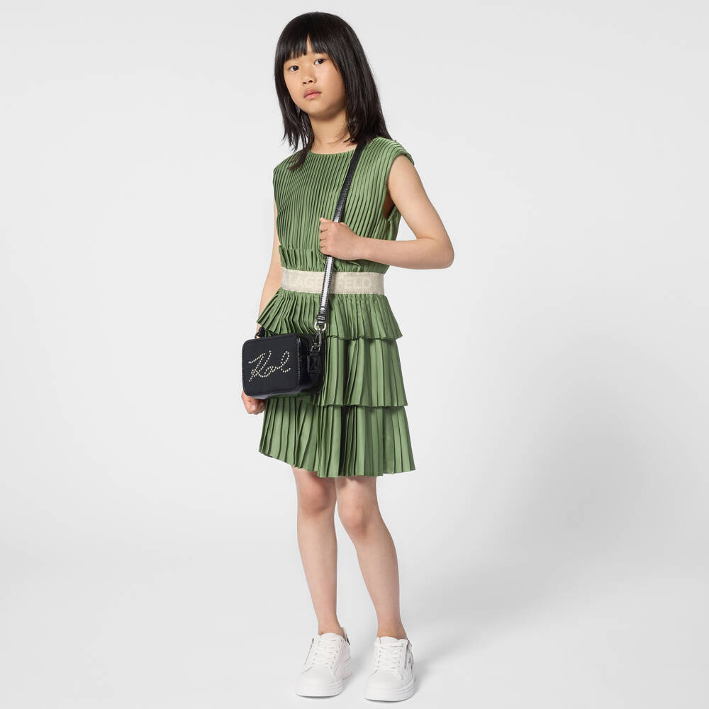 KARL LAGERFELD KIDS-Green Pleated Ss Dress | Childrensalon Outlet