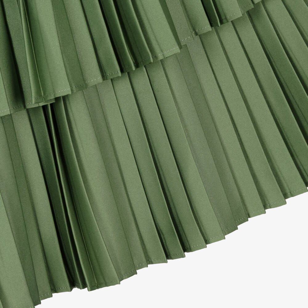 KARL LAGERFELD KIDS-Green Pleated Ss Dress | Childrensalon Outlet